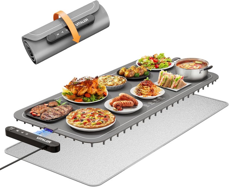 VITOLER Warming Mat for Food, (XXL 35”x16”) Electric Warming Trays, Upgrade Graphene Fast Full-Surface Heating Mat for Food with 6 Level Temp, 6 Hours Timer, Food Warmer Pad with Heat-Insulating Mat - Image 1